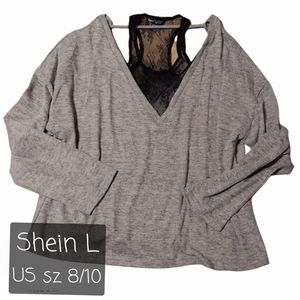 Gray Long sleeve shirt with Black lace tank back
